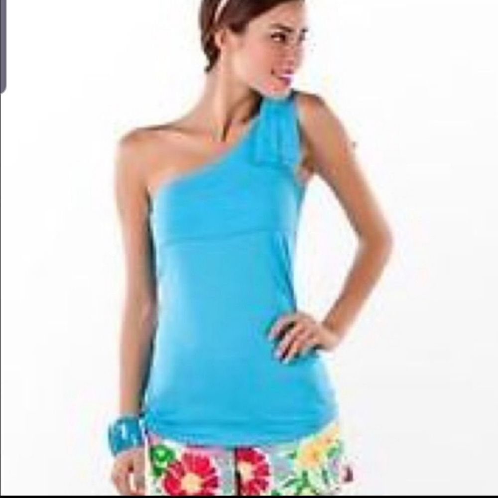 Lilly Pulitzer Sunday turquoise one shoulder top